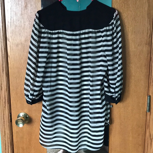 Black and white striped button down blouse - Picture 2 of 5